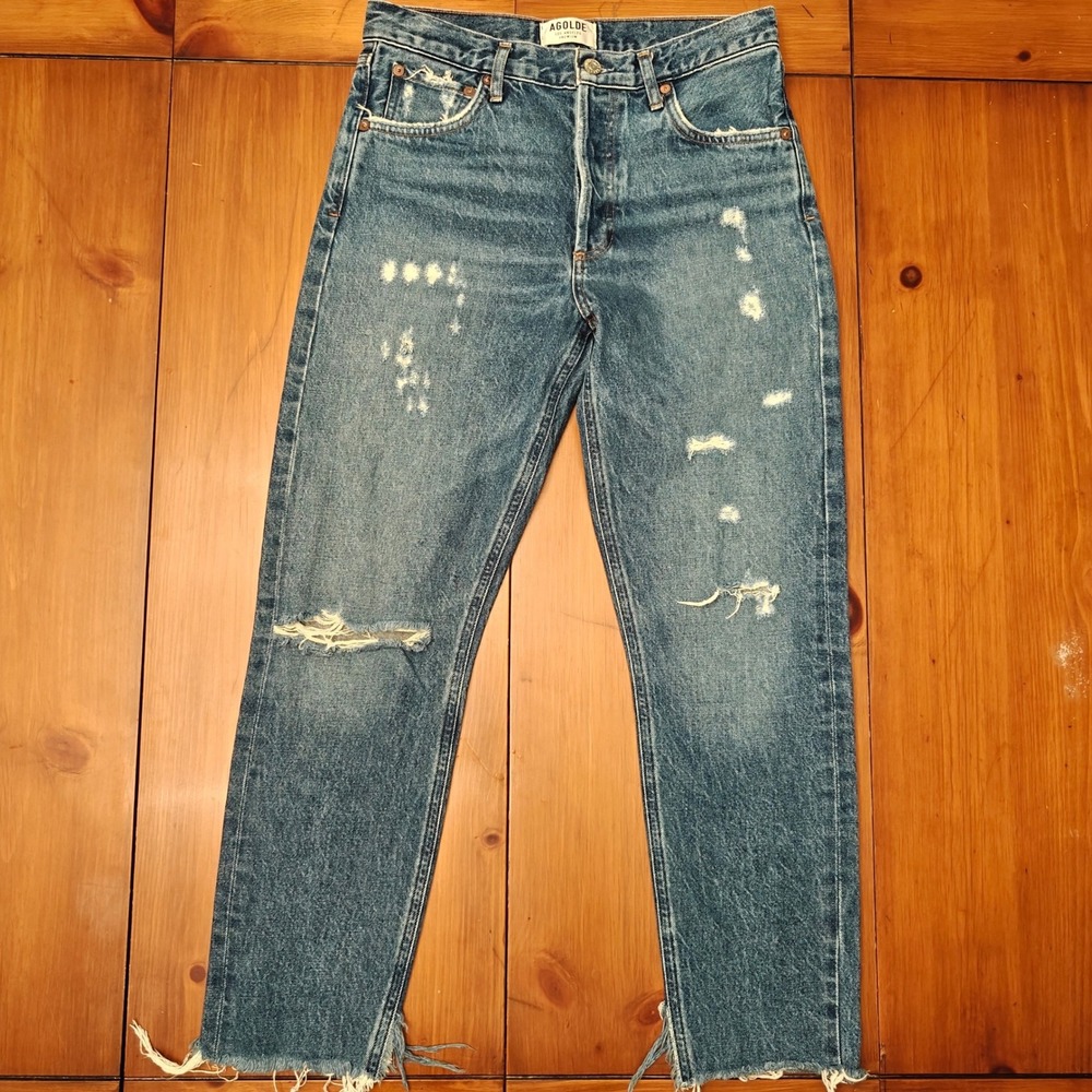 Agolde‎ Jamie Straight Distressed Denim Jeans Women's 26 Organic Cotton Raw Hem